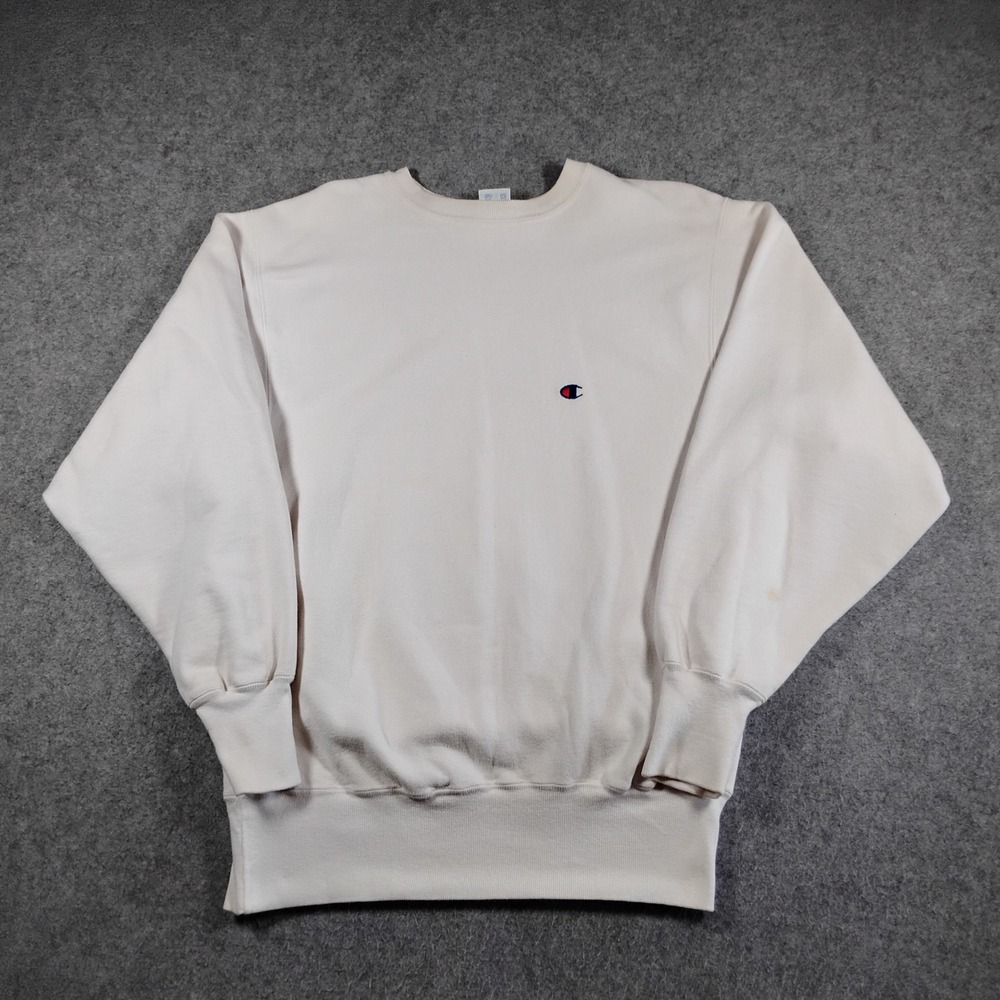 Champion Reverse Weave Sweatshirt Men XL Off White Cream Vintage 90s Made In USA